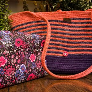 Pink in Blue strips Handbag